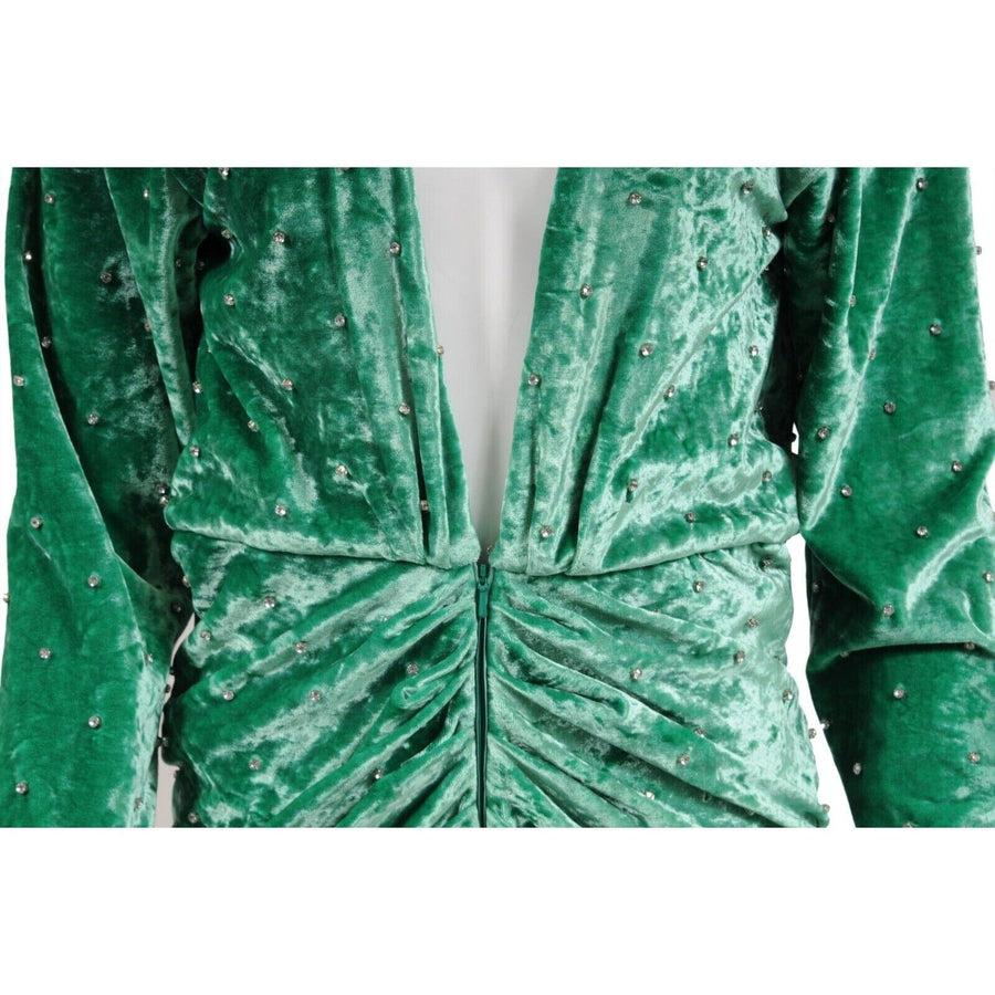 The Attico Green Crushed Velvet Crystal Embellished Romper Mini Dress THE-ECHELON The Attico Green Crushed Velvet Crystal Embellished Romper Mini Dress THE-ECHELON