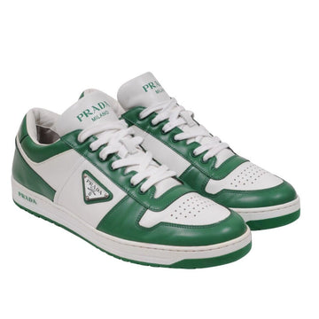 Green White Leather Triangle Logo Low Top Downtown Sneakers Prada 