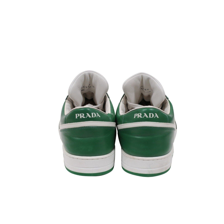 Green White Leather Triangle Logo Low Top Downtown Sneakers Prada 