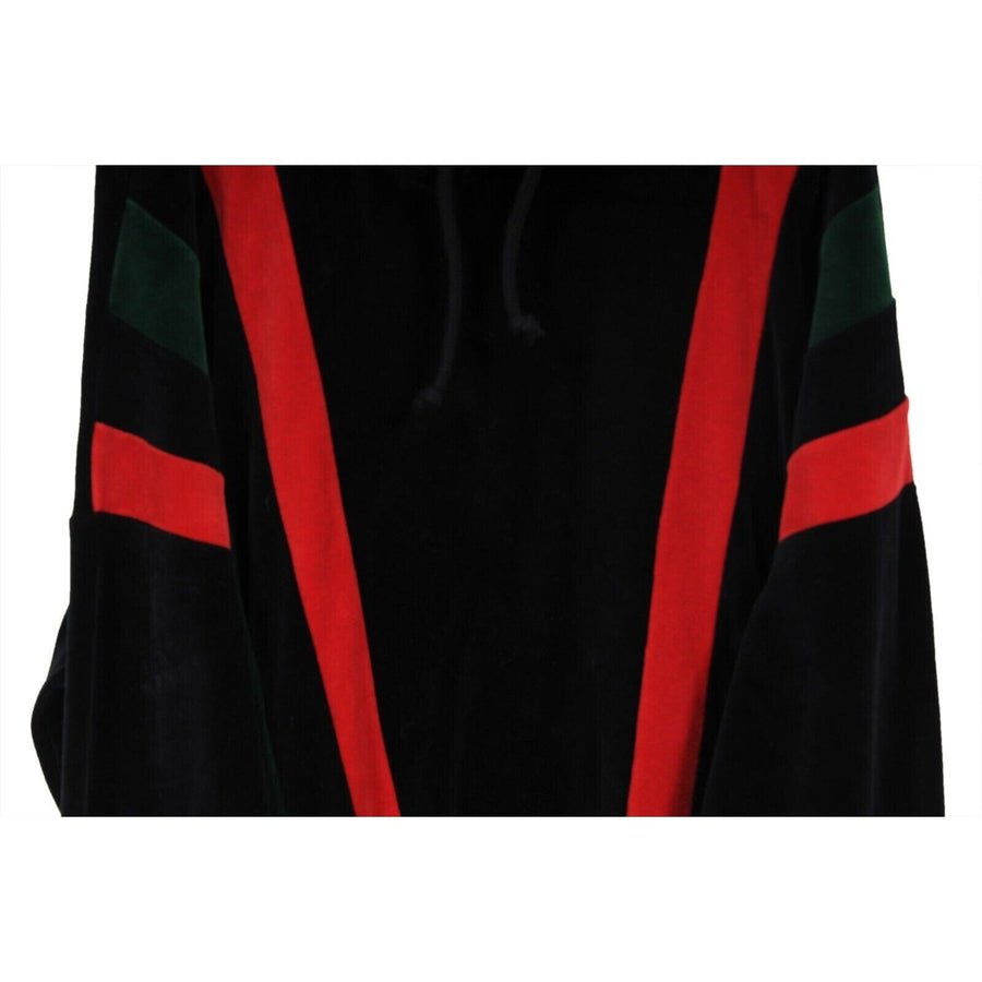 Gucci Mens Chenille Web Stripe Hoodie Large Black Green Red Logo Velour Pullover GUCCI 