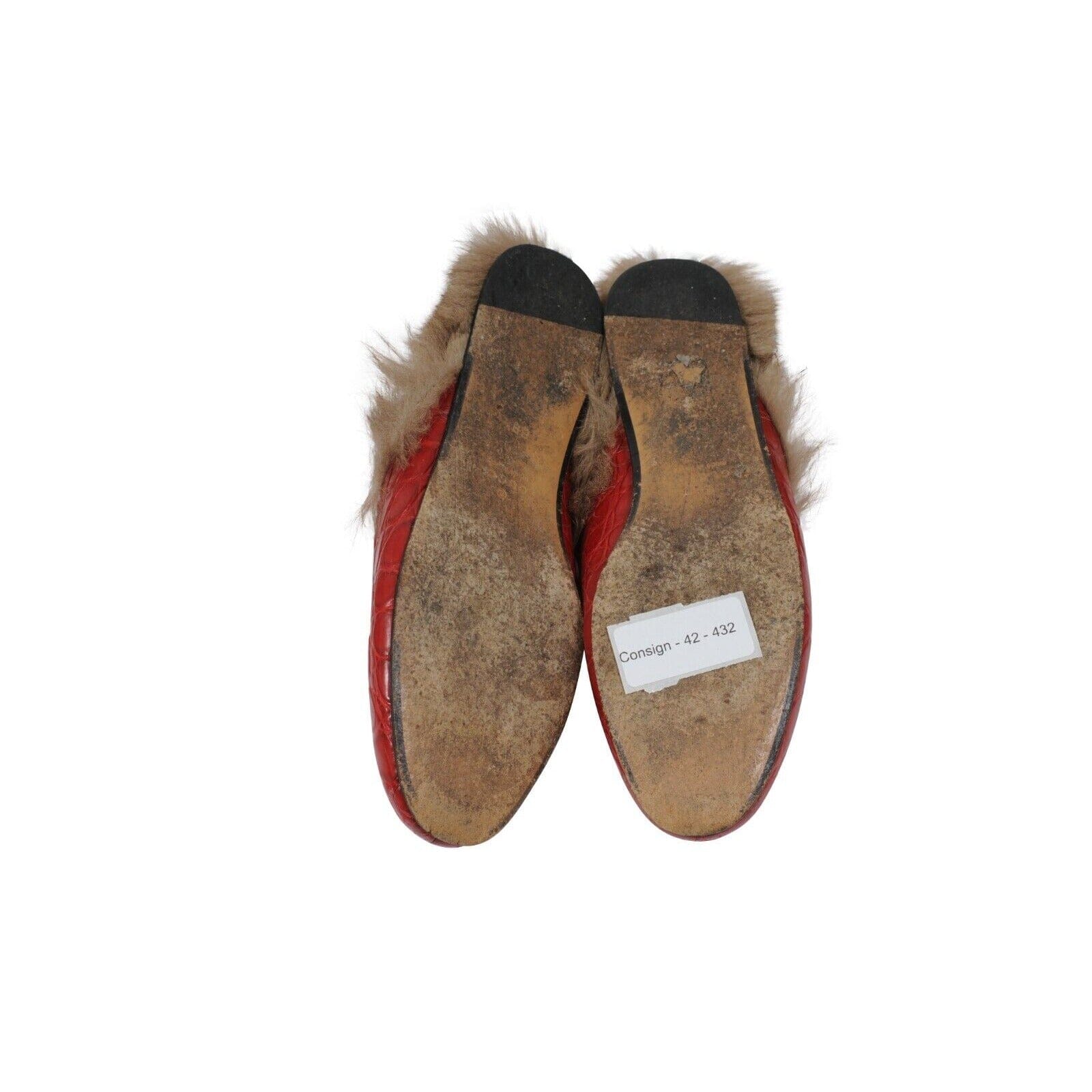 Gucci Womens Princetown Fur Loafer Red Crocodile Leather Horsebit