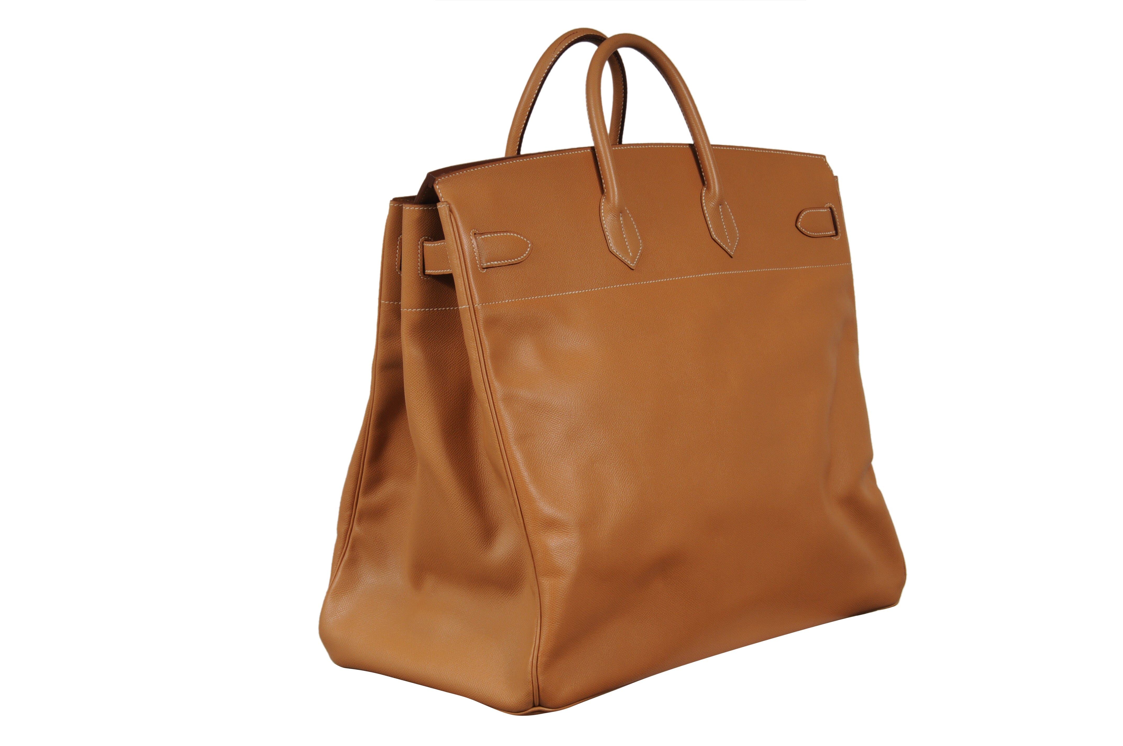 Hermes Haut à Courroies Hac 50 Travel Duffle Bag Natural Tan Brass