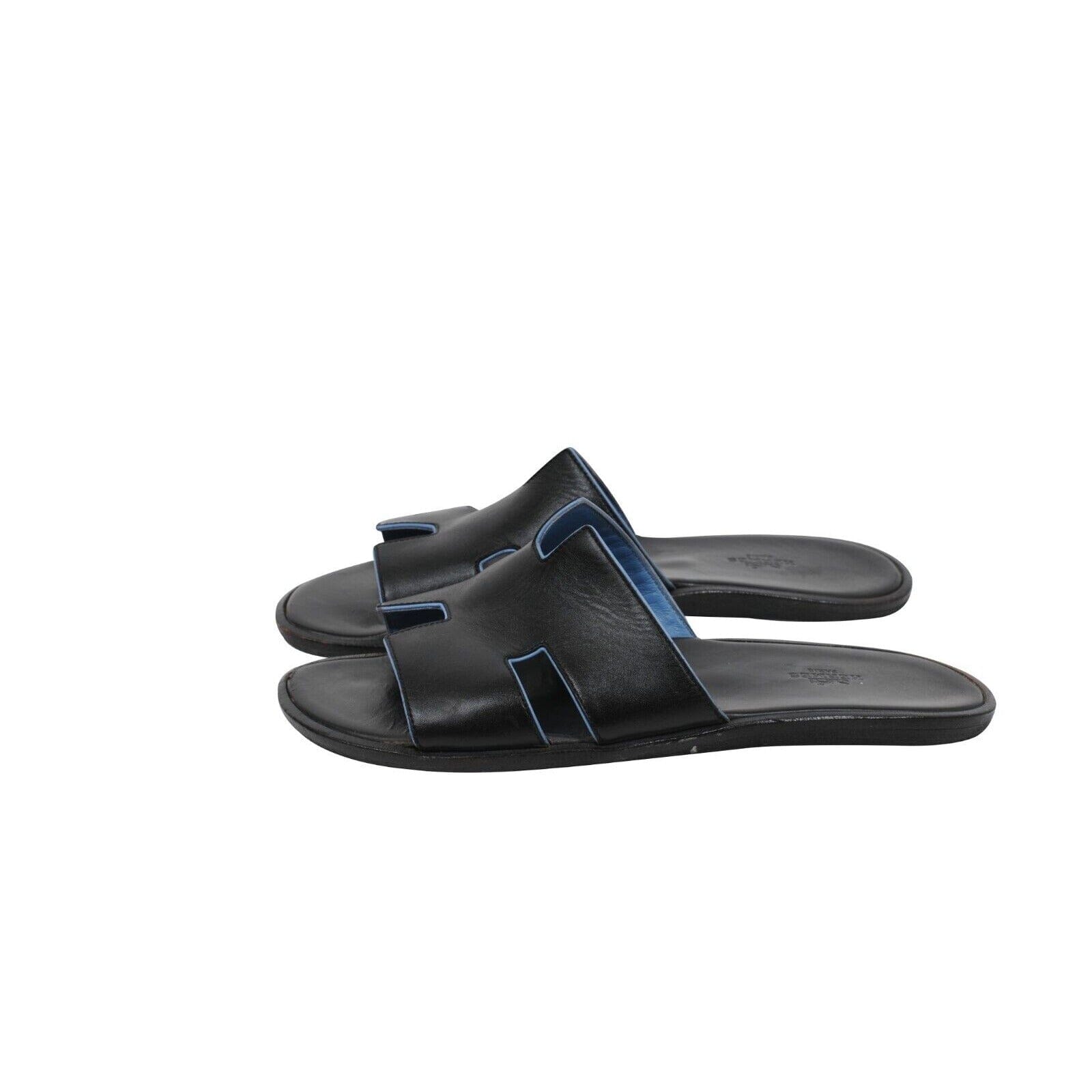 Hermes Men Izmir Sandals Size 42 US 9 Black Blue Leather 