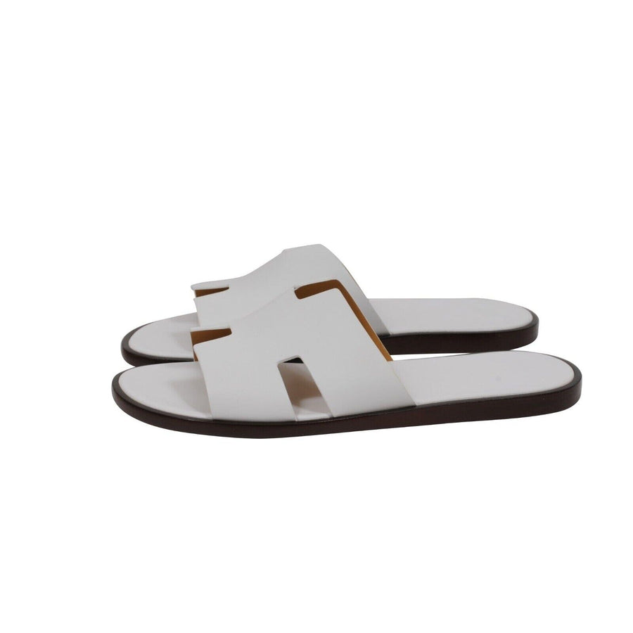 Hermes Mens Izmir Sandals Size US 11.5 IT 44.5 White Leather H Logo Open Slides Hermes 