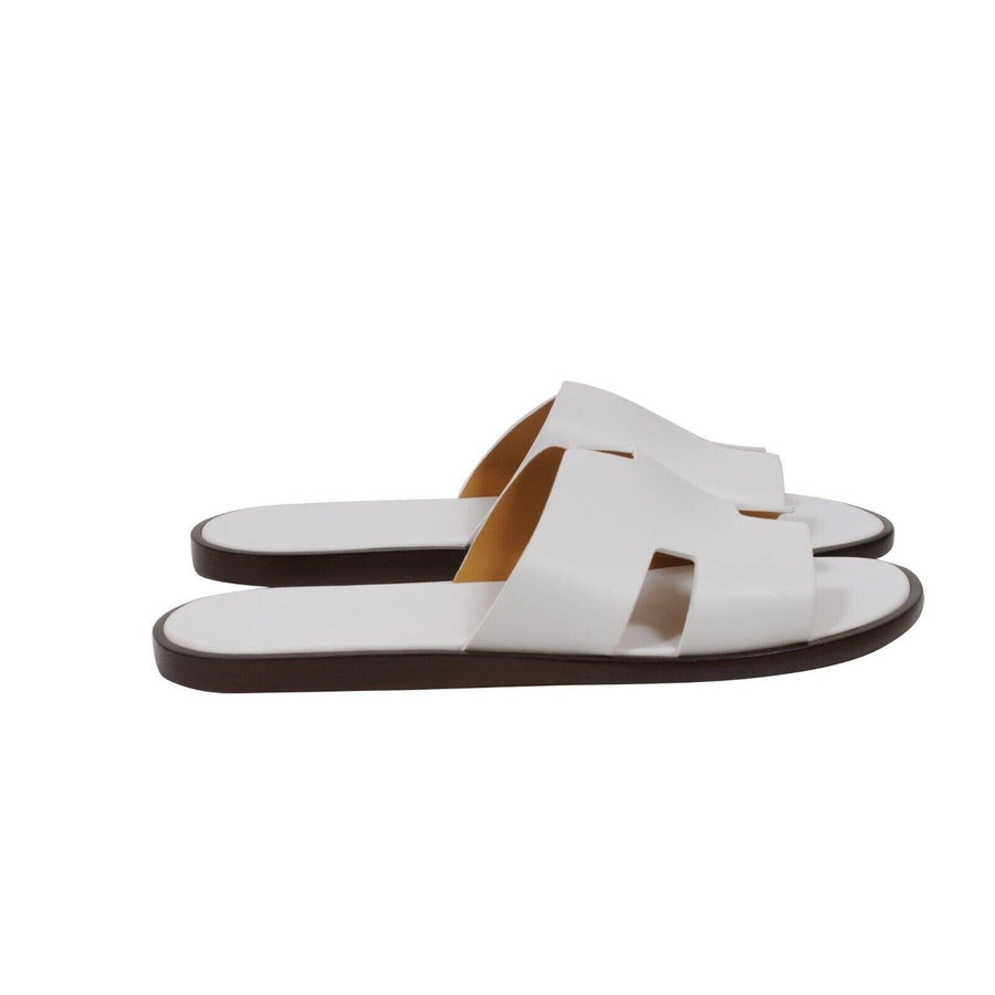 Hermes Mens Izmir Sandals Size US 11.5 IT 44.5 White Leather H Logo Open Slides Hermes 