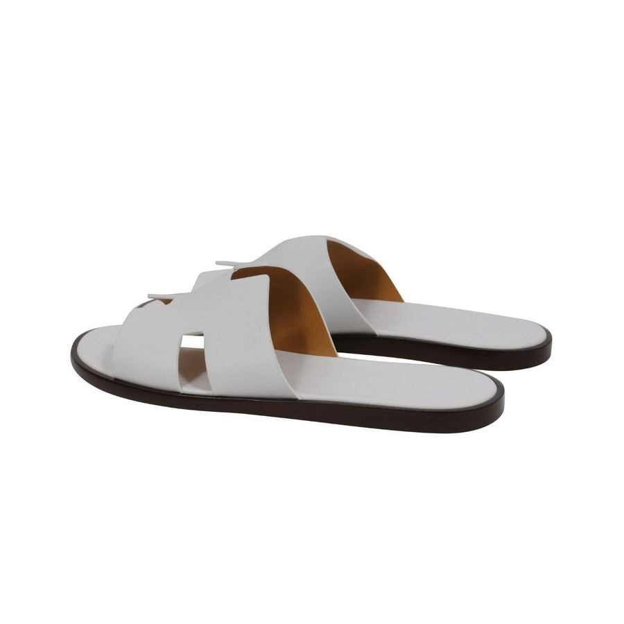 Hermes Mens Izmir Sandals Size US 11.5 IT 44.5 White Leather H Logo Open Slides Hermes 