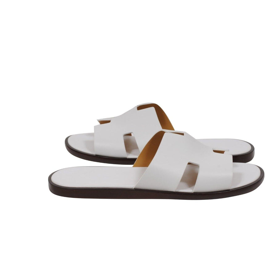 Hermes Mens Izmir Sandals Size US 11.5 IT 44.5 White Leather H Logo Open Slides Hermes 