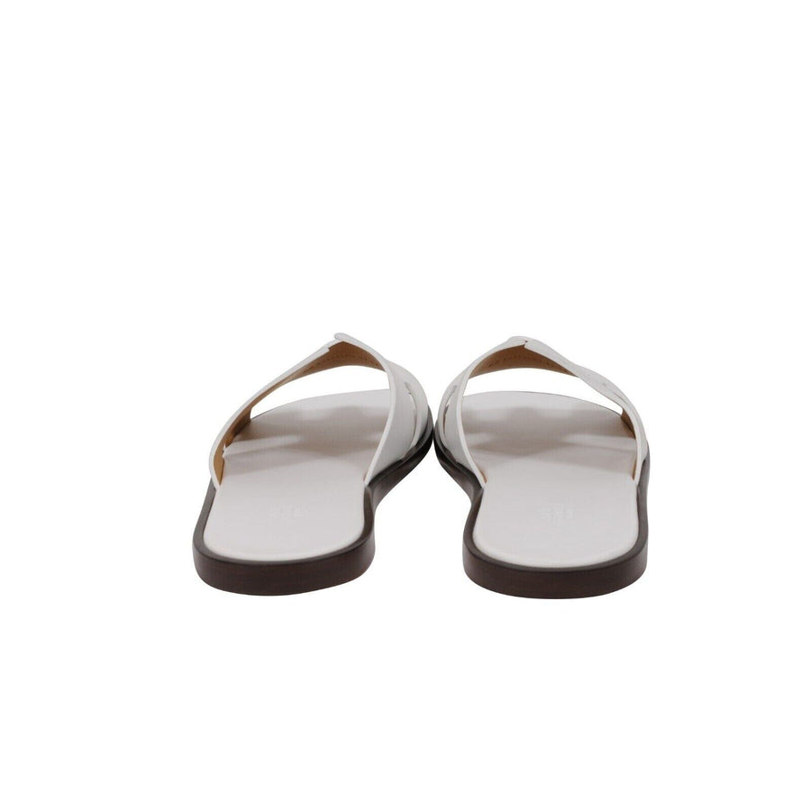 Hermes Mens Izmir Sandals Size US 11.5 IT 44.5 White Leather H Logo Open Slides Hermes 