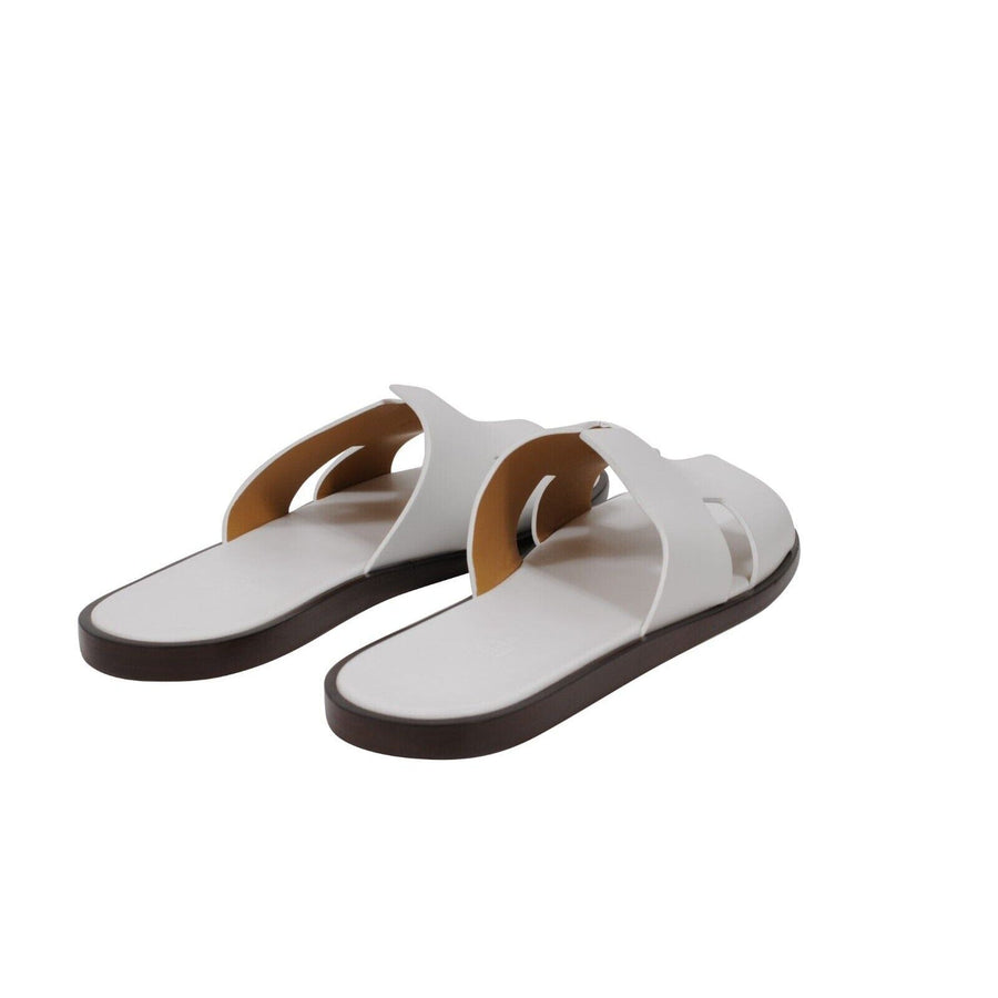 Hermes Mens Izmir Sandals Size US 11.5 IT 44.5 White Leather H Logo Open Slides Hermes 