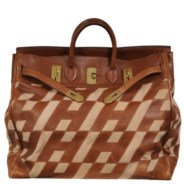 Hermes Vintage 1980's Haut à Courroies Hac 50 Birkin Tan Brown Ligne Ulysse Toile Gold Hardware Travel Duffle Bag HERMES 
