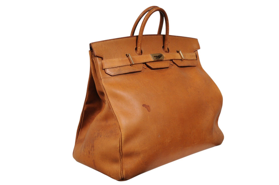 Hermes Vintage Haut à Courroies Hac 50 Birkin Natural Tan Brass Hardware Travel Duffle Bag HERMÈS 