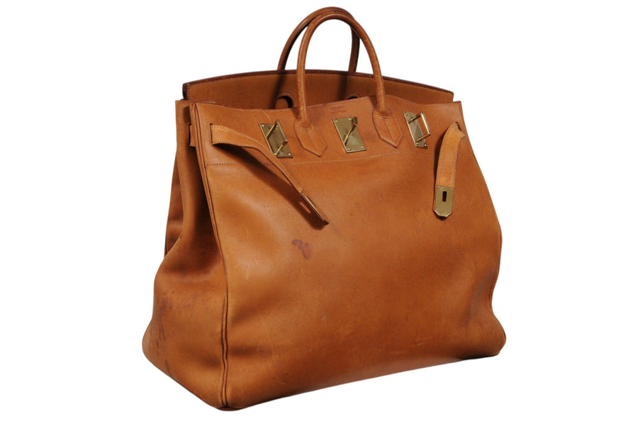 Hermes Vintage Haut à Courroies Hac 50 Birkin Natural Tan Brass Hardware Travel Duffle Bag HERMÈS 