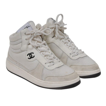 High Top Sneaker US 7.5 EU 37.5 White Leather Interlocking CC Logo CHANEL 
