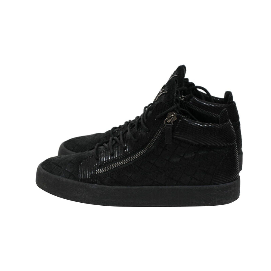 High Top Sneakers Black Croc Embossed Logo Zipper Giuseppe Zanotti 