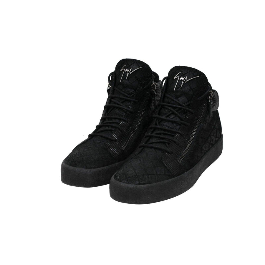 High Top Sneakers Black Croc Embossed Logo Zipper Giuseppe Zanotti 