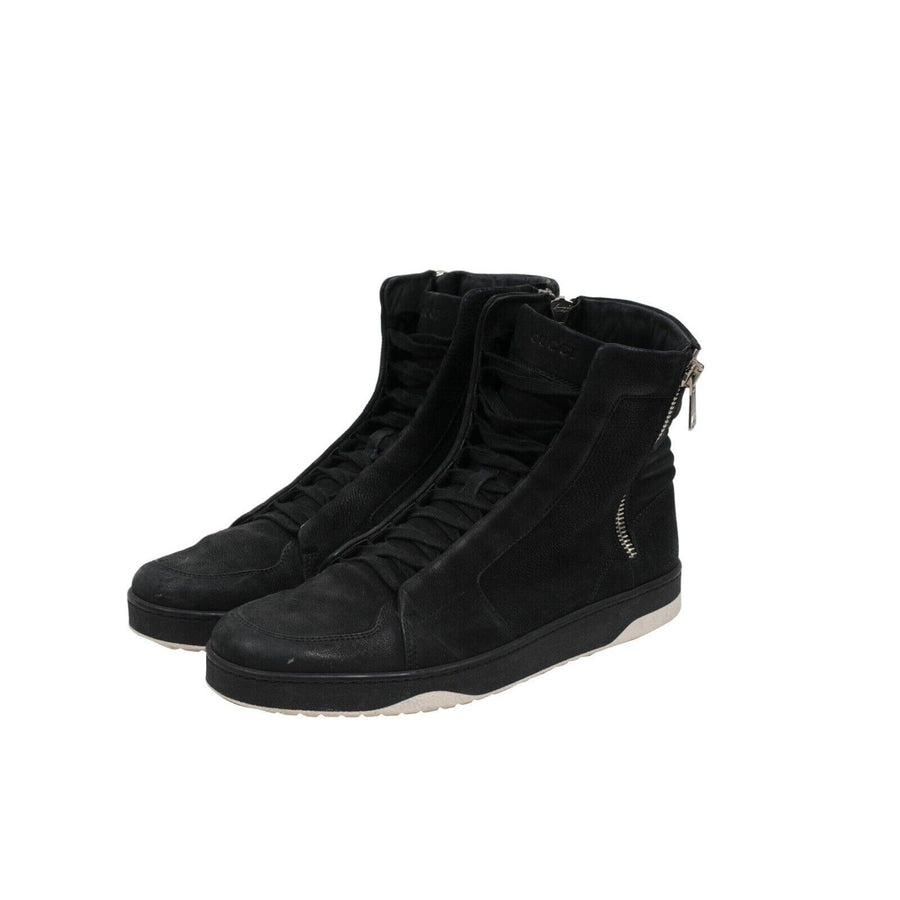 Hudson High Top Sneakers Black Leather Zipper Trainers Gucci 