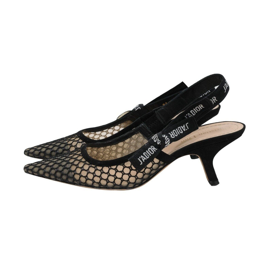 J'ADior Slingback Pumps Black Mesh Logo Kitten Heels Dior 