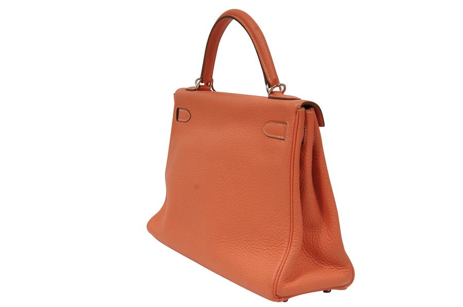 Kelly 32 Crevette Veau Taurillion Clemence Leather Pink Orange HERMES 