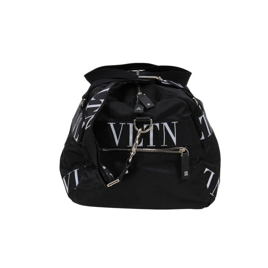 Logo Duffle Bag Black White Nylon Carry On Weekend Travel Bag Valentino 