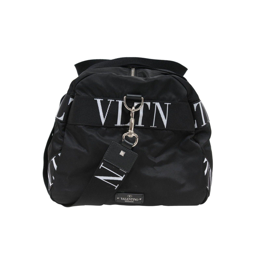 Logo Duffle Bag Black White Nylon Carry On Weekend Travel Bag Valentino 