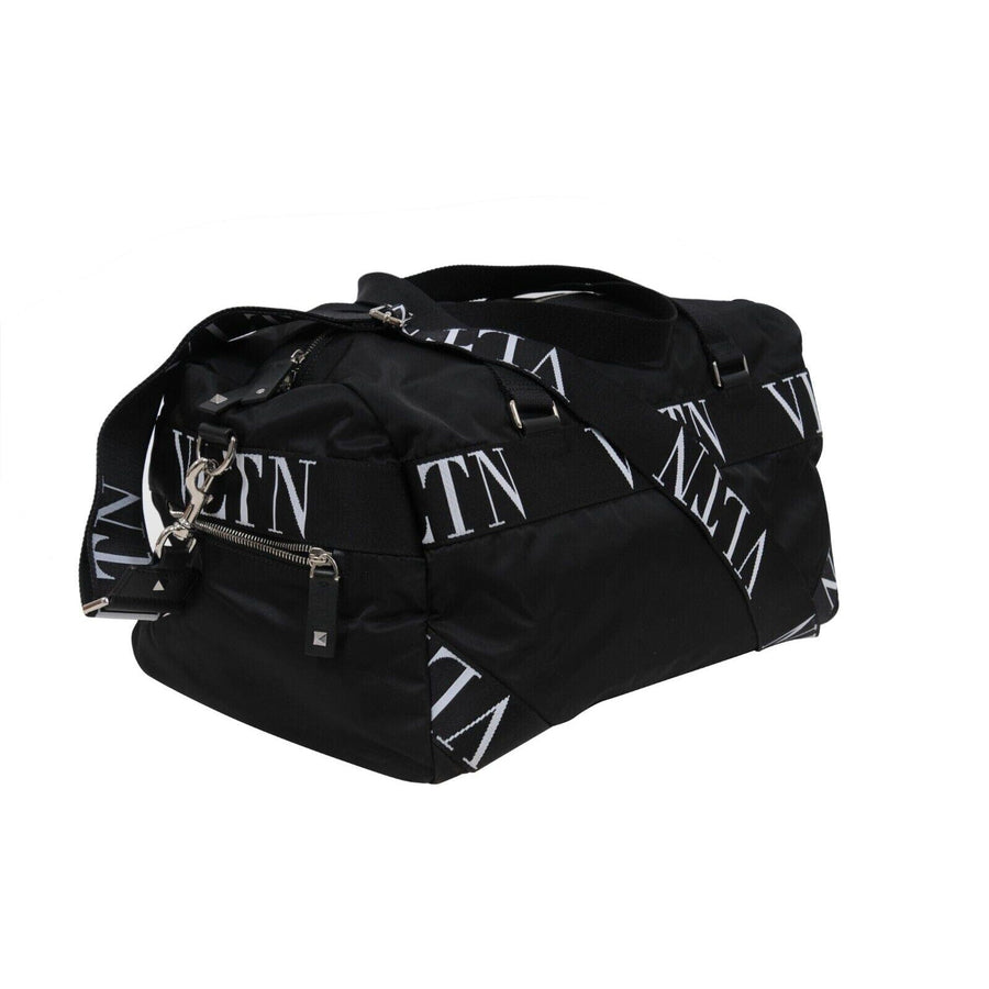 Logo Duffle Bag Black White Nylon Carry On Weekend Travel Bag Valentino 