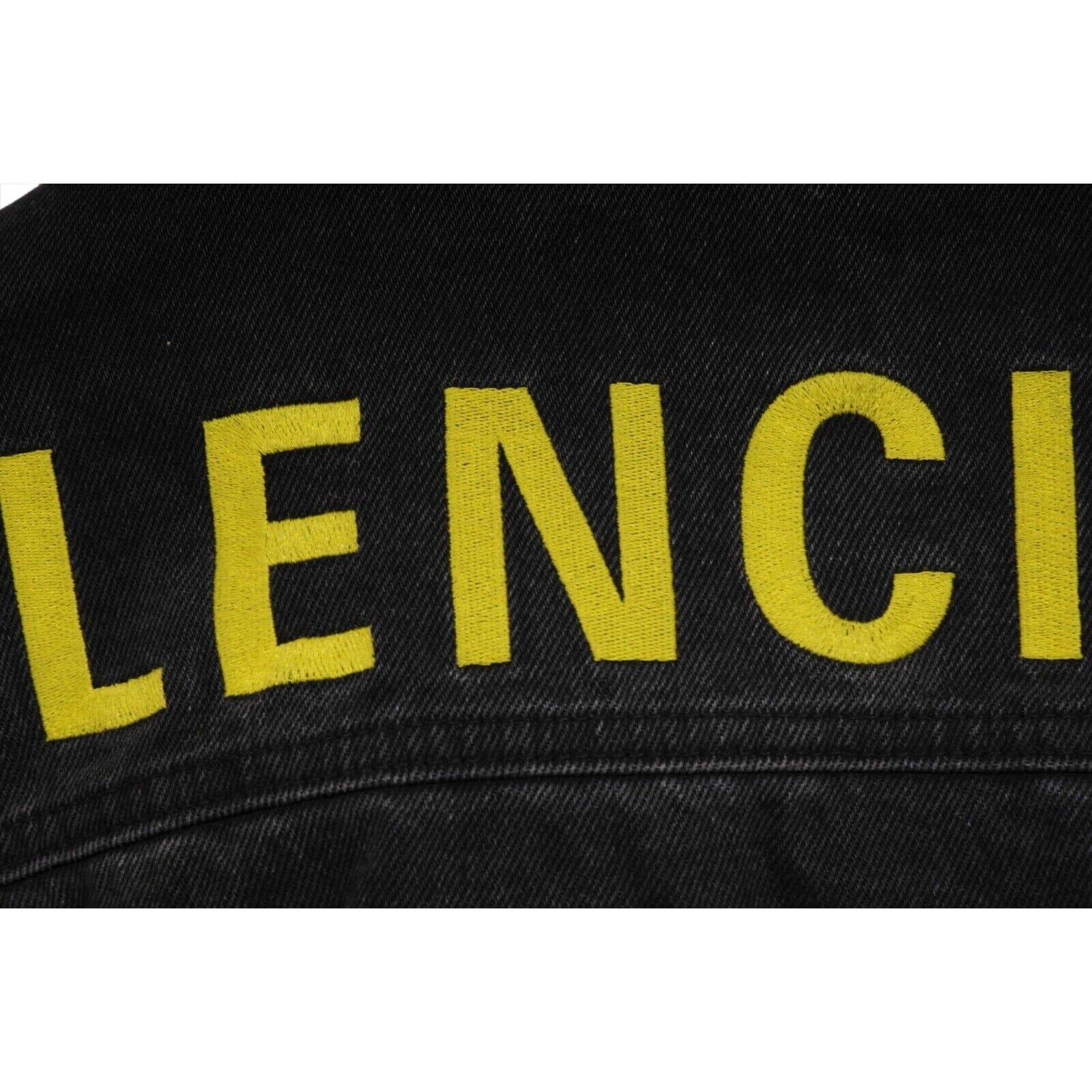 Balenciaga Mens Logo Jean Jacket Medium IT 48 Vintage Black Denim Trucker Yellow THE ECHELON