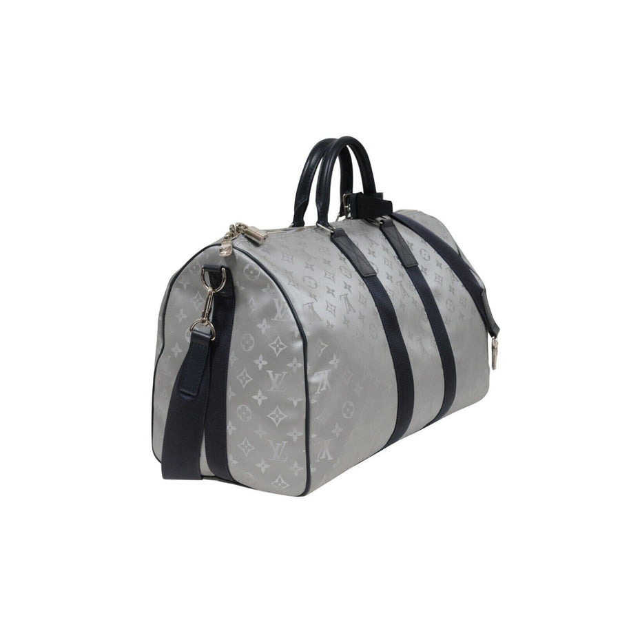 Logo Monogram Satellite Keepall Silver Duffle Bag Carry Travel Louis Vuitton 