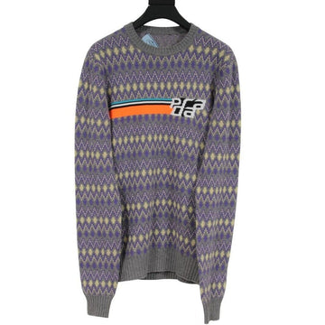 Logo Sweater Grey Argyle Wool Knitted Cashmere Blend Sportline Prada 