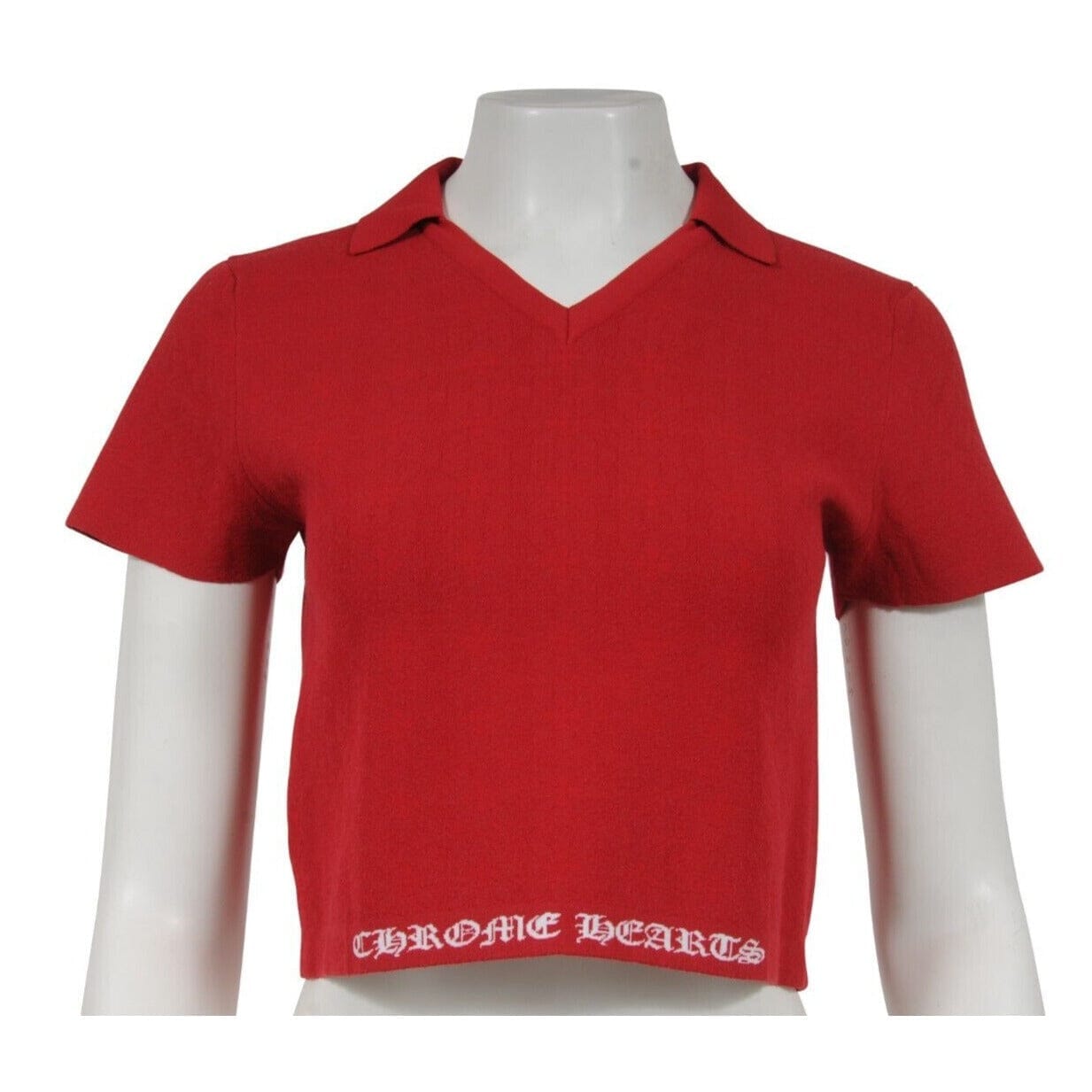 Chrome Hearts Women Logo V Neck Polo Crop Top Medium Red Viscose
