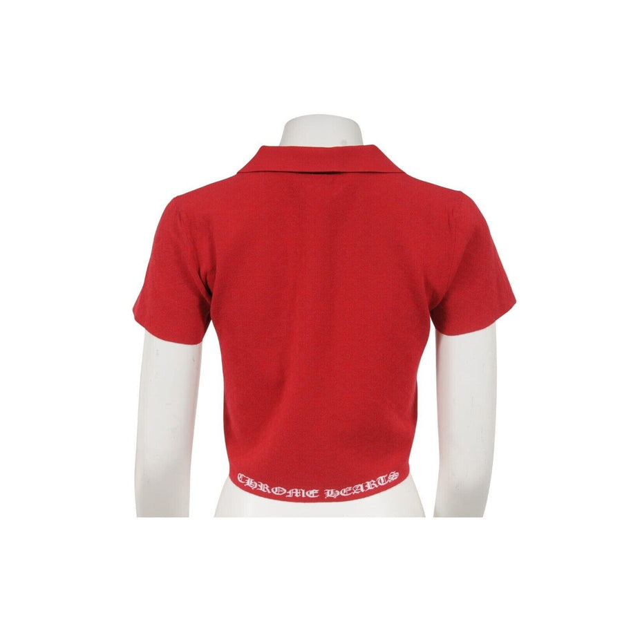 Logo V Neck Polo Crop Top Medium Red Viscose Blend Shirt Chrome Hearts 