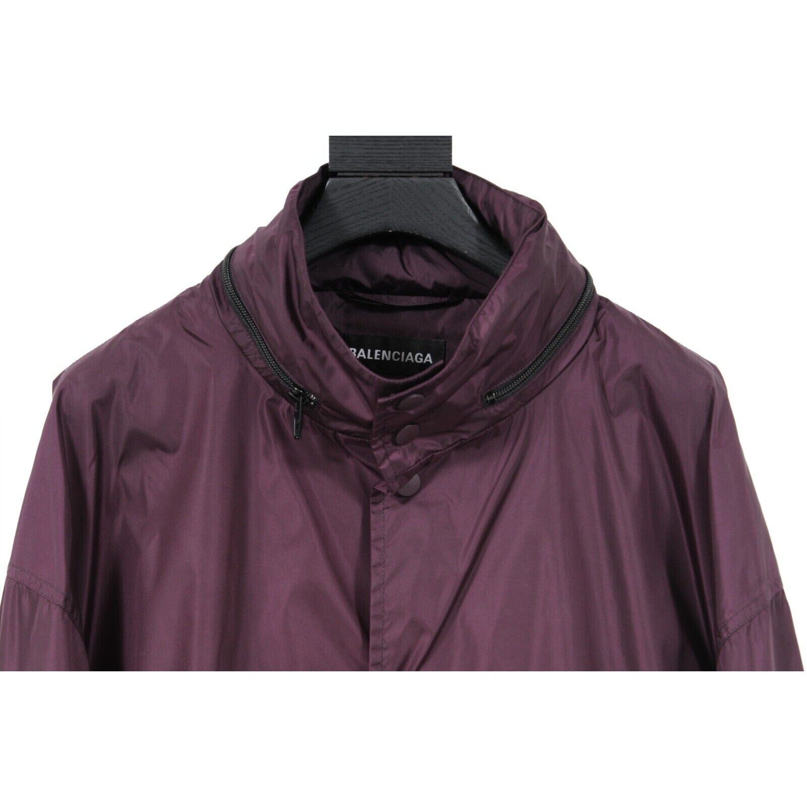 Balenciaga Mens Logo Windbreaker 54 XL Maroon Nylon Hooded Rain