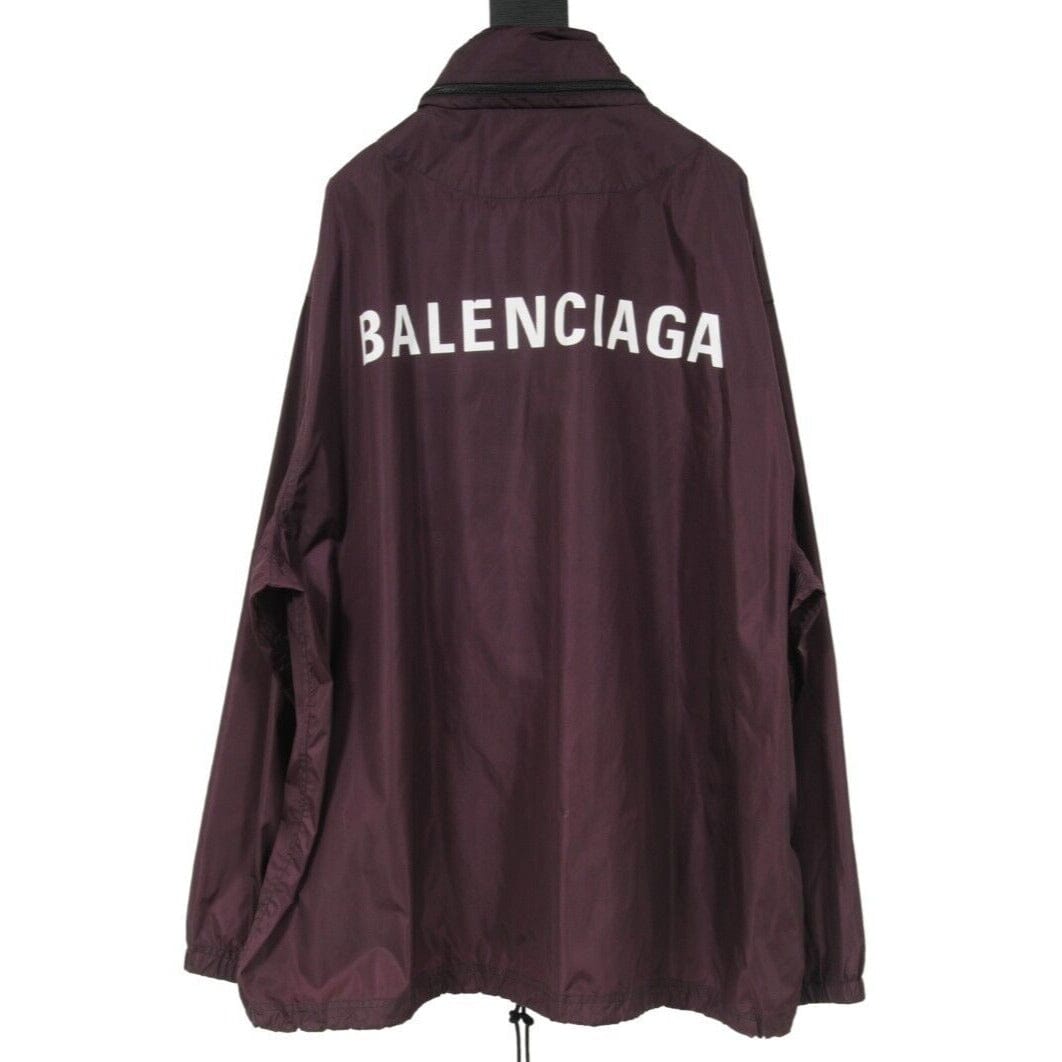 Balenciaga Mens Logo Windbreaker 54 XL Maroon Nylon Hooded