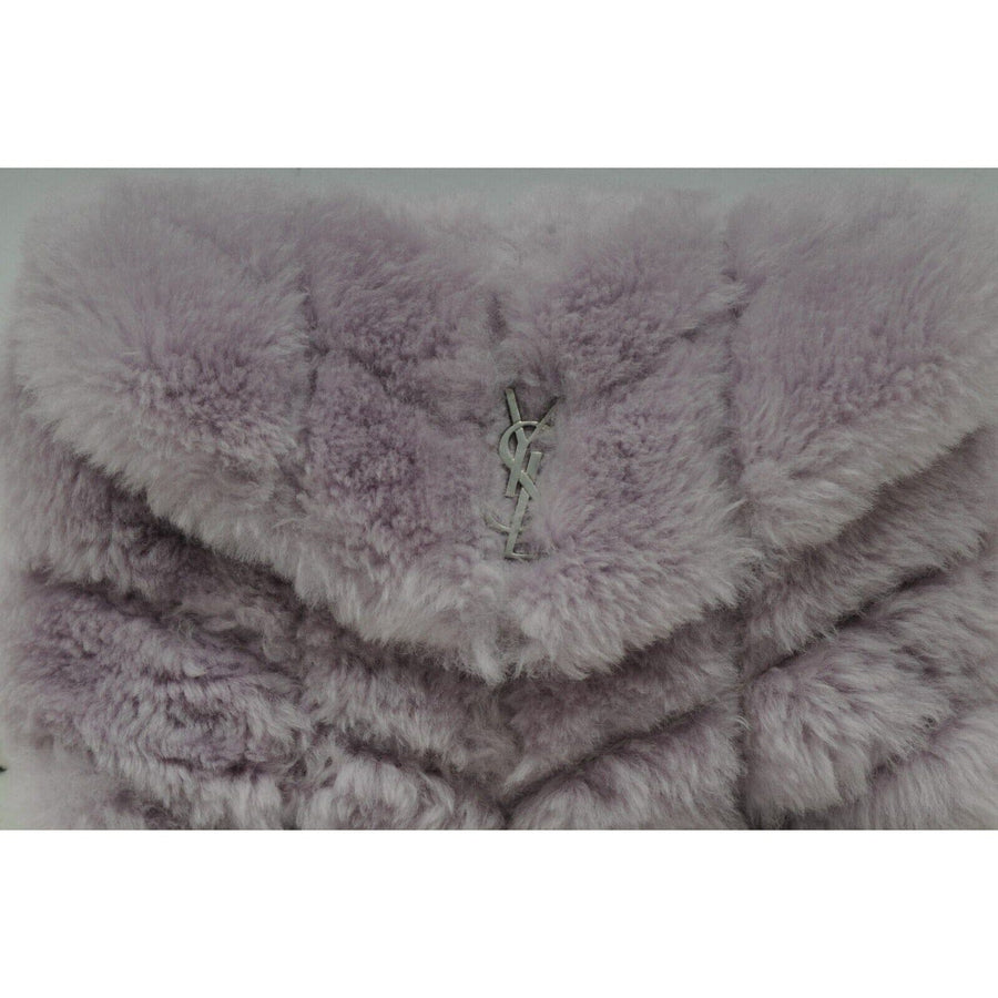 Loulou Shearling Quilted Clutch Bag Lilac Purple Silver Logo SAINT LAURENT 