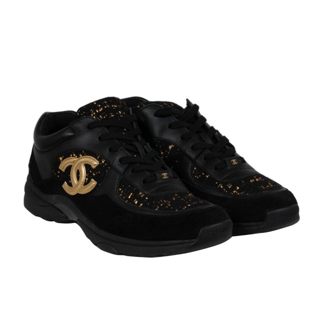 Low Top CC Logo Sport Sneakers Black Gold Trainers – THE-ECHELON