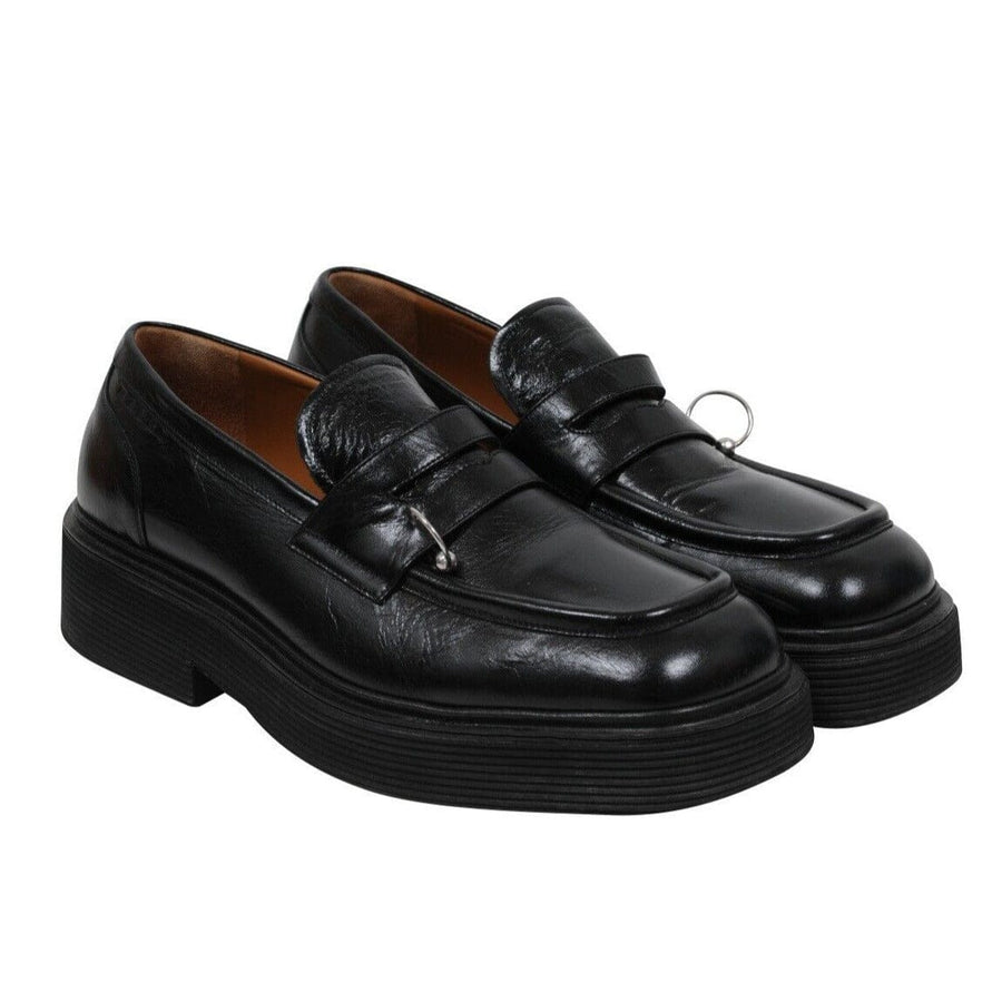 Marni Mens Square Toe Platform Loafers US 10 43 Black Leather Metal Ring Derby Marni 