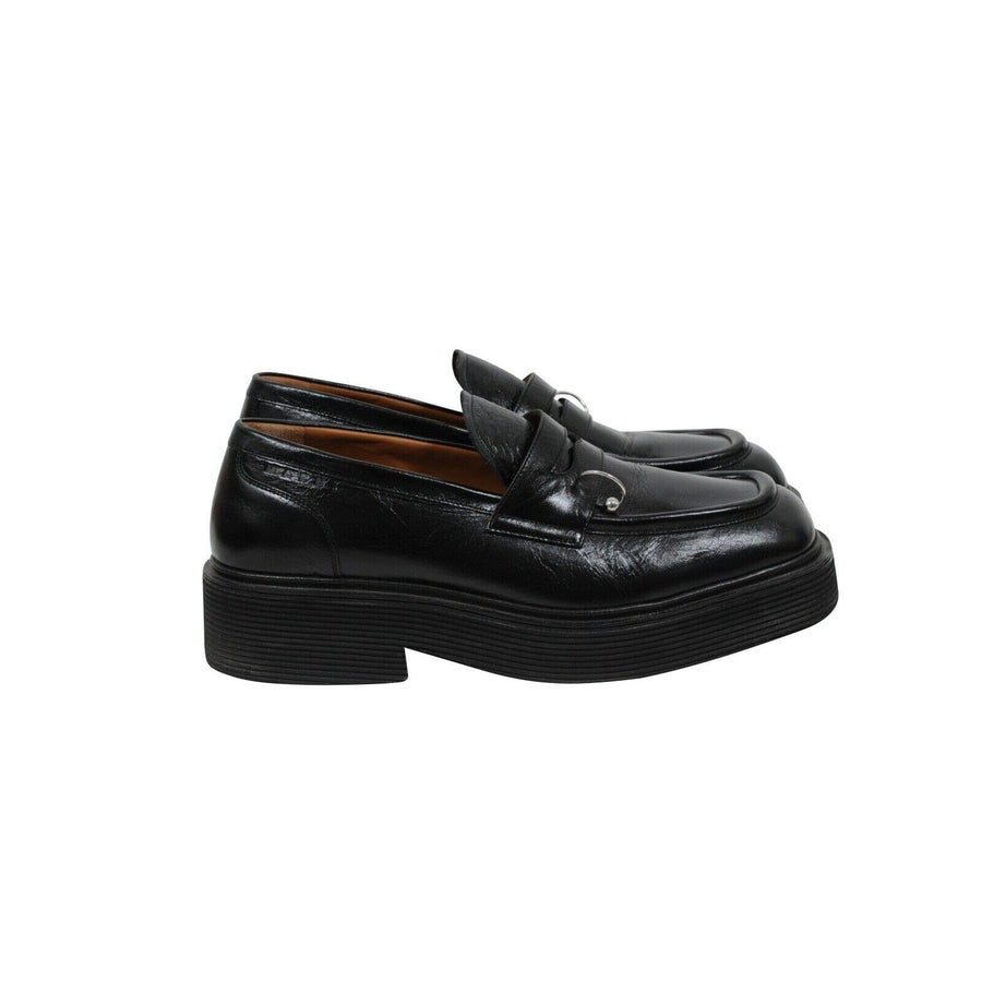 Marni Mens Square Toe Platform Loafers US 10 43 Black Leather Metal Ring Derby Marni 