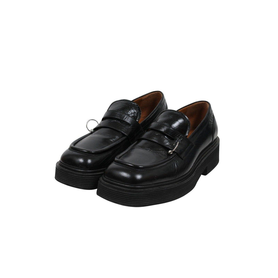 Marni Mens Square Toe Platform Loafers US 10 43 Black Leather Metal Ring Derby Marni 