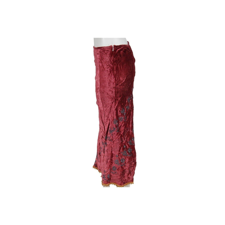Maxi Split Skirt Small Red Black Velvet Crystals VOYAGE 