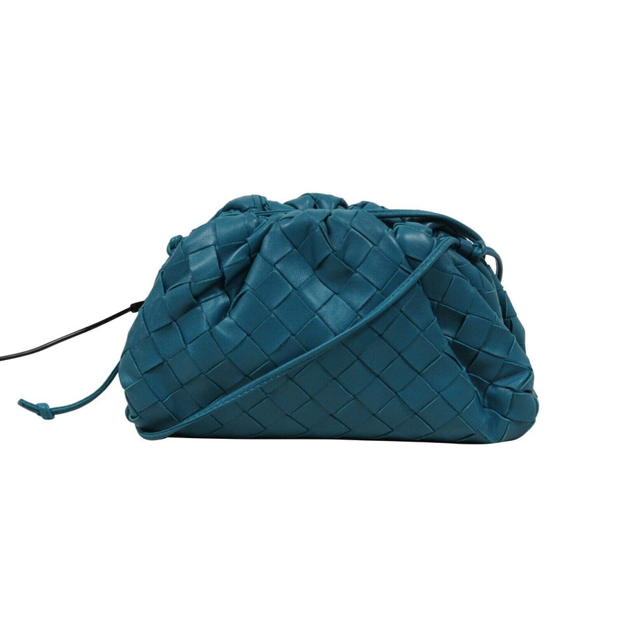 Mini Intreciatto Pouch Crossbody Bag Turquoise Blue Woven Leather Bottega Veneta 