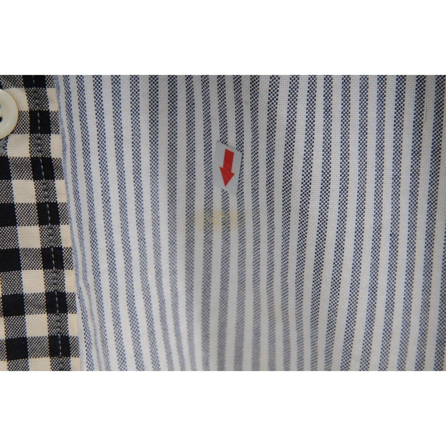 NBA Button Down Blue White Stripe Patchwork Shirt Maison Kitsune 