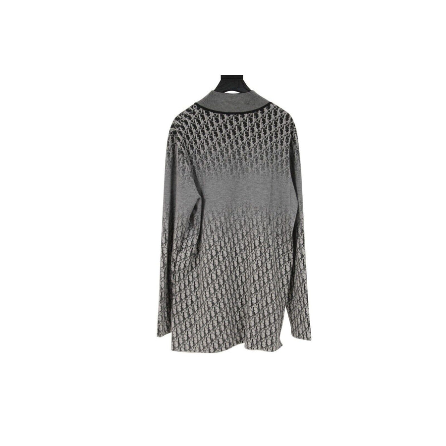 Oblique Logo Mock Neck Sweater Large Gray Black 100% Cashmere Pullover DIOR 