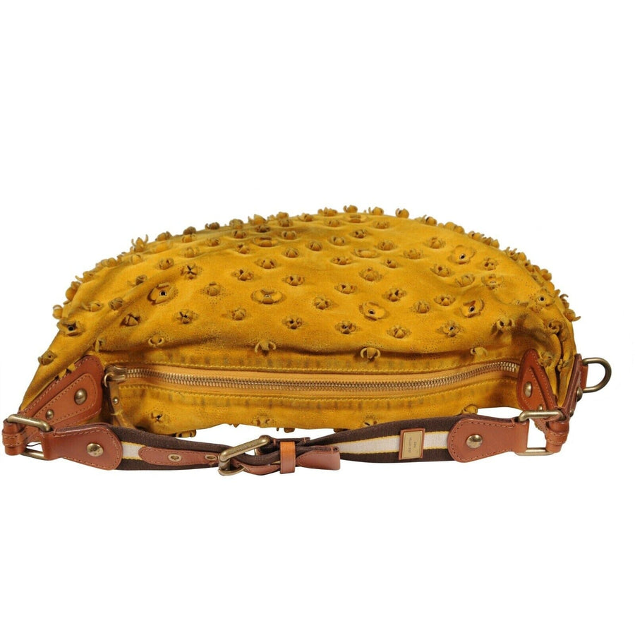 Onatah GM Maize Yellow Suede Mahina Fleurs Lv Logo Shoulder Bag Louis Vuitton 