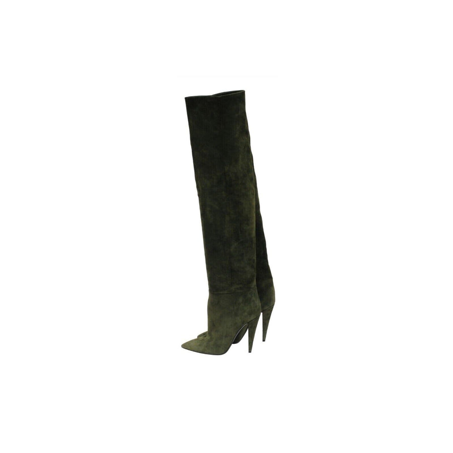 Over The Knee Boots US 8 38 Green Suede Thigh High Booties SAINT LAURENT 
