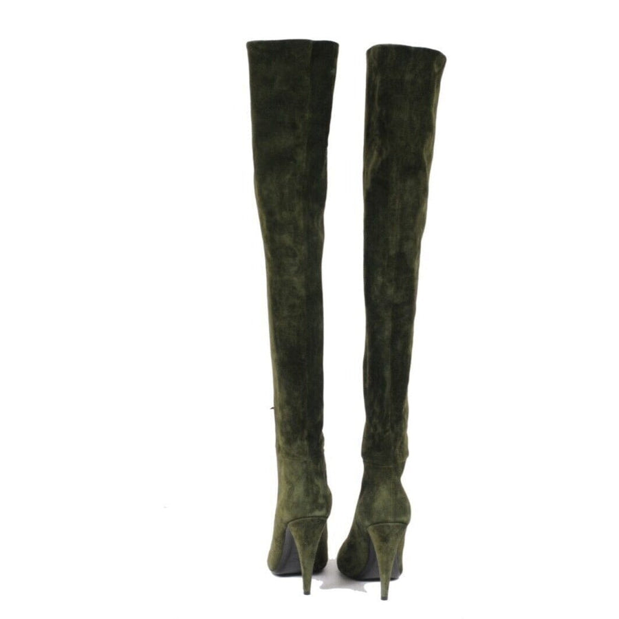Over The Knee Boots US 8 38 Green Suede Thigh High Booties SAINT LAURENT 