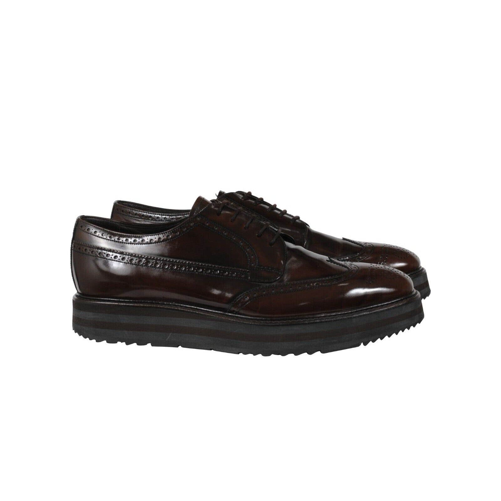 Prada Mens Oxford Wingtip Platform Derby US 10.5 UK 9.5 Brown Leather Brogue PRADA PLATFORM DERBY BROGUE DRESS SHOES ESPADRILLES SNEAKERS  main image 2