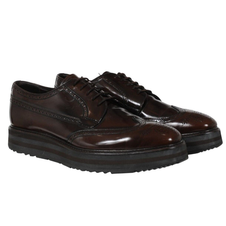 Prada Men Oxford Wingtip Platform Derby US 12 UK 11 Brown Leather