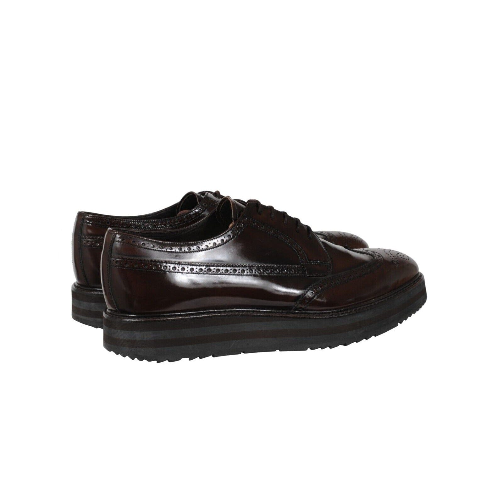 Prada Men Oxford Wingtip Platform Derby US 12 UK 11 Brown Leather Brogue  Lace Up  THE-ECHELON