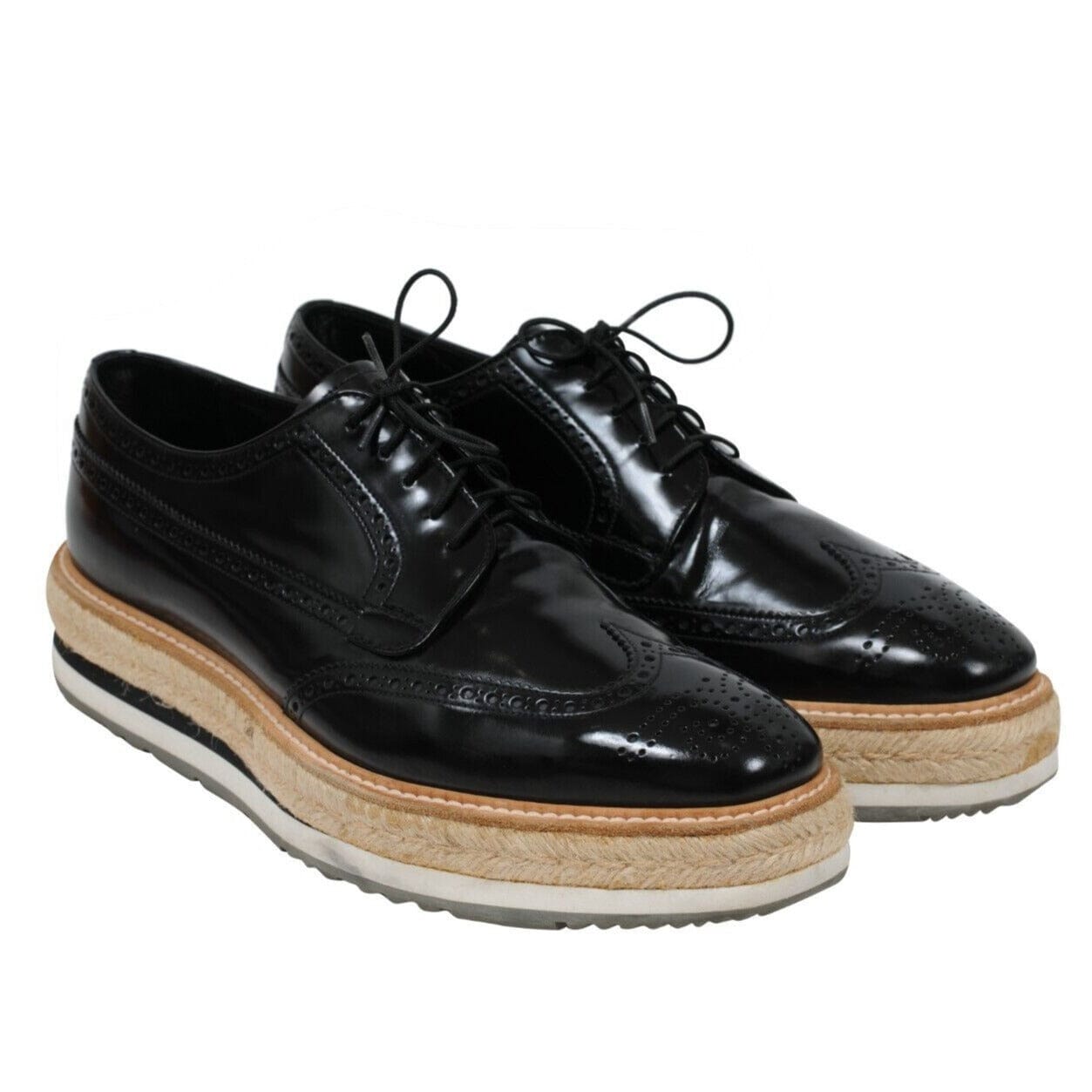 Prada wingtip leather platform brogues best sale