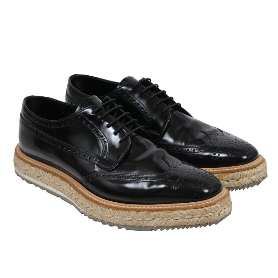 Prada Men Platform Brogue US9.5 UK8.5 Black Leather Wingtip Espadrille ...
