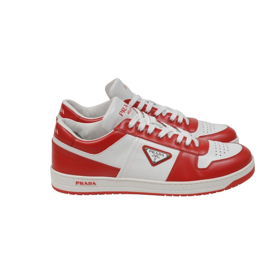 Prada Men Downtown Sneakers US 13 UK 12 Red White Leather Triangle Logo Low Top Prada 